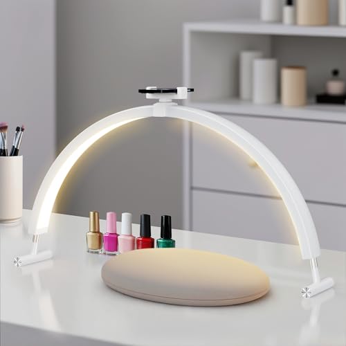 Nail Light for Desk, 30'' LED Half Moon Lamp for Nail Techs, Manicure and Handicraft, Adjustable Color Modes and Brightness, with Phone Holder (White)