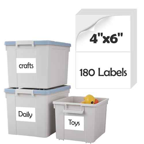 180Pcs 4"x6" Removable Labels for Storage Bins, No Residue Large Storage Bin Labels, Waterproof & Oil-Resistant & Tear-Resistant Stickers for Plastic Bins, Boxes, and Cases