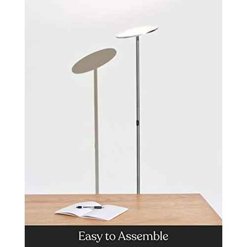 Brightech Sky LED Floor lamp, Torchiere Super Bright Floor Lamp for Living Rooms & Offices - Dimmable, Tall Standing Lamp for Bedroom Reading - Platinum Silver
