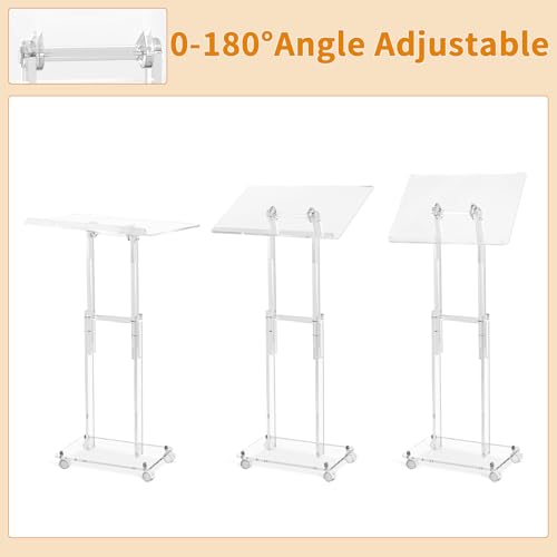 Clear Acrylic Podium Stand with Lockable Wheels – Adjustable Height & Angle
