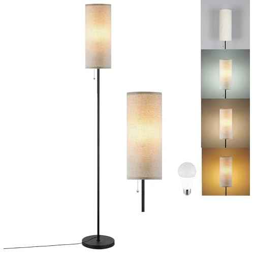 Floor Lamp for Living Room, Modern Standing Lamps with Lampshade, Minimalist Tall Lamp with Chain Switch for Living Room, LED Bulb Included (Beige Shade)