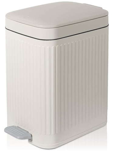 Rejomiik 1.9 Gallon Small Bathroom Trash Can with Lid, Soft Close Step, Cream