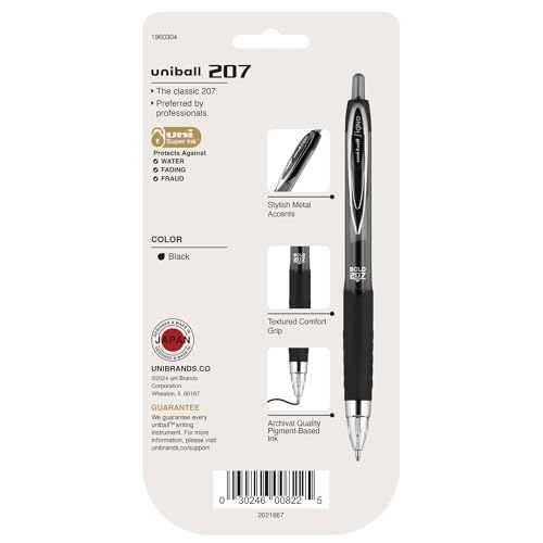 Uniball 207 Retractable Gel Pens, Bold Point (1.0mm), Black, 5 Pack