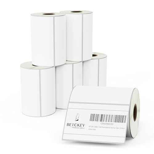 BETCKEY - 4" x 2.5" (102 mm x 64 mm) Shipping & Multipurpose Removable Film Label - Durable Waterproof - Compatible with Zebra & Rollo Label Printer [6 Rolls, 3720 Labels]