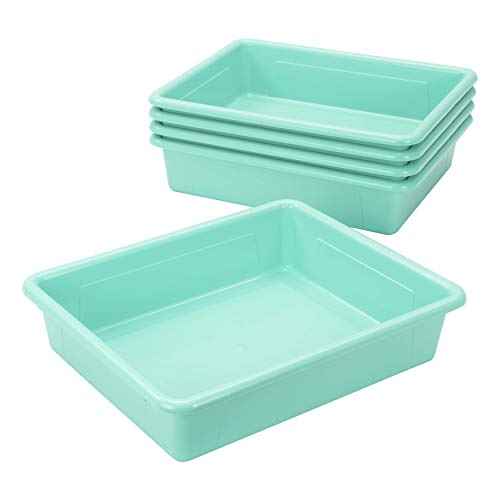 Storex Letter Size Flat Storage Tray ? Organizer Bin with Non-Snap Lid for Classroom, Office and Home, Teal, 5-Pack (62541U05C)