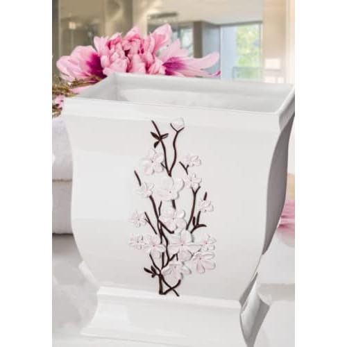 Creative Scents Vanda White Trash Can 1.48 Gal / 5.6L - Decorative Designed Wastebasket - Durable Small Bathroom Trash Can - Waste Basket for Bathroom, Powder Room, Bedroom Or Living Room Decor