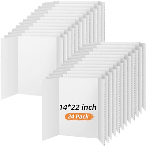 Ctosree 24 Pack 14 x 22 Inch White Tri Fold Poster Boards for Classroom & Presentation