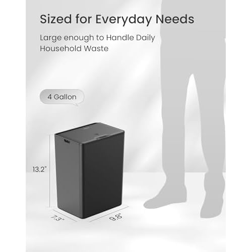 Cesun 4 Gallon Bathroom Trash Can with Lid, Small Automatic Trash Can, Touchless Motion Sensor Garbage Can, Black Plastic Waste Basket for Bathroom, Bedroom, Toilet, Office, Rv