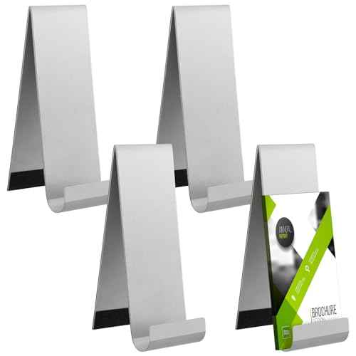 4 Pcs Metal Fancy Brochure Holder Display Flyer Brochure Holder Stand Table Vertical Countertop Literature Organizer for Booklets Pamphlet Magazine Menu Journals(Silver)