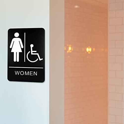 ExcelMark Restroom Sign for Business - ADA Compliant Braille Bathroom Sign with Double Sided Tape to Secure Perfectly in Less Than a Minute - Size 9 x 6 Inch (Men's & Women's Handicap Set)
