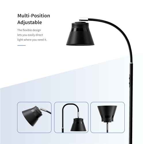 AXX Reading Floor Lamp for Living Room, Flexible Gooseneck Standing Lights for Task, Craft, Architect - Small-Shade, Metal, LED, Black, Bright, Dimmable