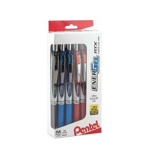 Pentel BL77PC12M1 EnerGel RTX RT Liquid Gel Pen, Med, Metal Tip, Assort Ink, 12-Pk Window Box of 12, 0.7mm, Assorted