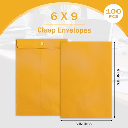 Goefun Brown 6x9 Clasp Envelopes 100 Pack - Reusable Kraft Mailers for Office & Crafts