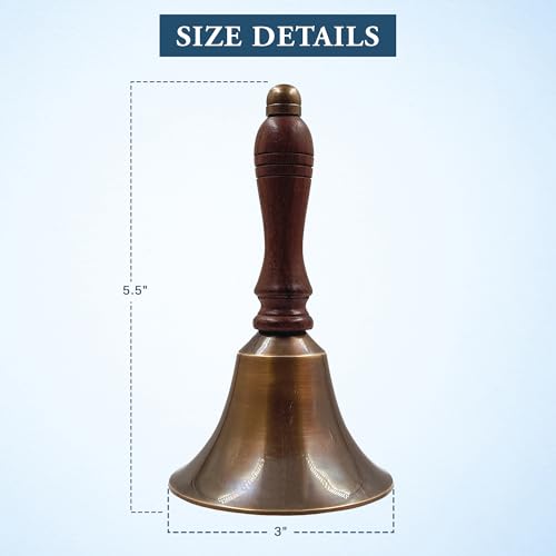 Antique Brass Hand Call Bell - 3-inch Wedding & Holiday Bell with Wooden Handle, Pack of 1