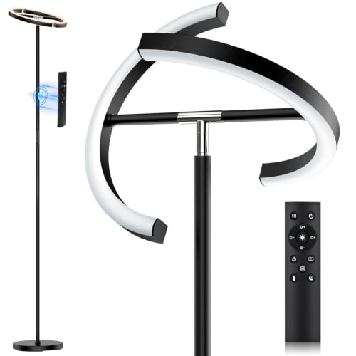 SIBRILLE Black LED Floor Lamp - Dimmable Uplighter with Remote & Rotatable Head