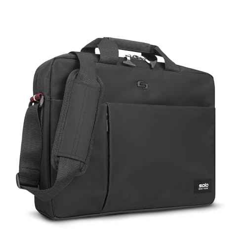Solo New York Briefcase - Laptop Carrying Bag for Women & Men, Brief for Travel & Work, Internal Tablet Pocket, Adjustable Shoulder Strap, Fits 15.6" Computer - Lead Slim, Black