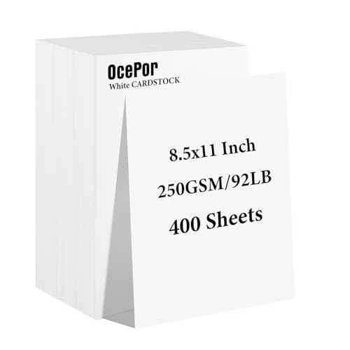 OcePor 400 Sheets White Cardstock 8.5¡± x 11¡±, 92lb/250gsm Card Stock, Thick Card Stock Paper, Heavy Cardstock Paper for Printer, Resume, Scrapbooks, Art, Crafts, Business Cards
