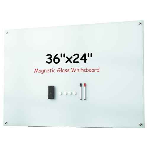VUSIGN Glass Dry Erase Board for Wall, 36" x 24" Magnetic Dry Erase Board, Large Frameless Mounted White Board Dry Erase for Office, Home, School