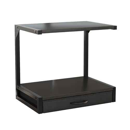 2-Tier Desktop Printer Stand and Storage Shelf, Home Office Desk with Fabric Drawer, Organizer for 3D Printer, Fax Machine, Scanner, Compact Size 17.3"x11.8" Printer Stand for Desk, Black