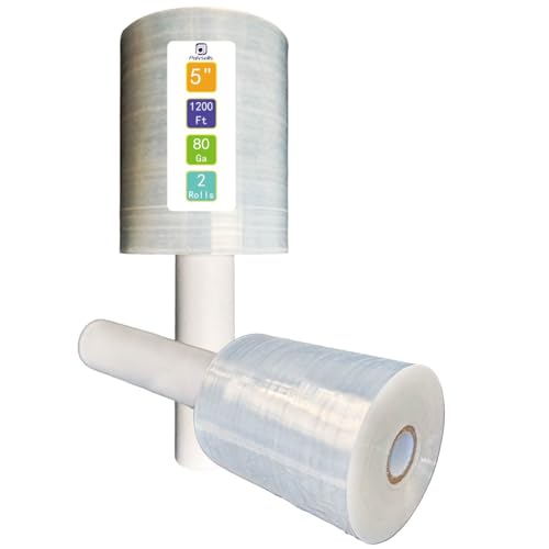 Polysells 2 Pack 5" x 1200ft MIni Roll Stretch Film with Handle, 80