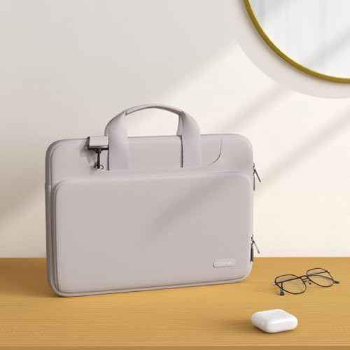 MOSISO 360 Protective Laptop Shoulder Bag Compatible with MacBook Air 15 M4 A3241 M3 A3114 M2 A2941/Pro 16 inch M4 M3 M2 M1, 15-15.6 inch Notebook,Matching Color Sleeve with Belt, Stone Gray