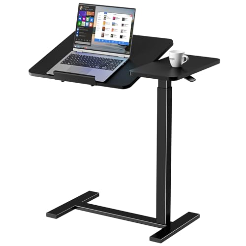 Sweetcrispy Small Standing Desk Rolling Table Adjustable Height, Laptop Mobile Stand with Wheels, Portable Computer Workstation with Tiltable Desktop for Teacher Classroom Home Office, Black