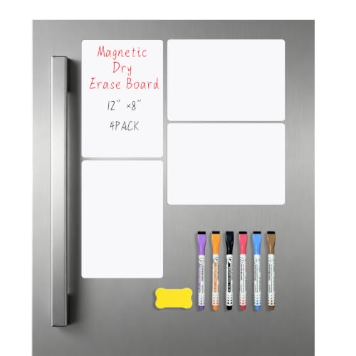 UJL Magnetic Dry Erase Boards for Refrigerator 12x8 inches 4 Pack