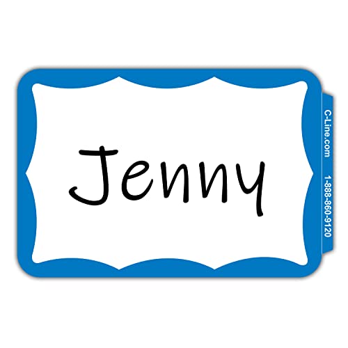 C-Line Peel & Stick Name Badges Blue Border 3.5 x 2.25 Inches, 100/Box (92265) – 100/BX / Blue