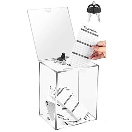 Large Acrylic Donation Box with Lock, Sign Holder - Clear Ballot Box 5.9 x 7.8 x 9.8 Inches