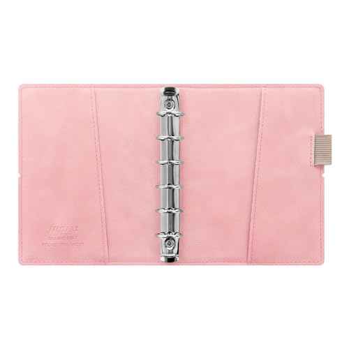 Filofax Domino Soft Organizer, Pocket Size, Pale Pink - Smooth, Leather-Look, Grain Effect, Tactile, Six Rings, Week-to-View Calendar Diary, Multilingual, 2025 (C022581-25)