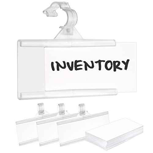 Pack of 100 - Plastic Wire Shelf Label Holder, Sign and Ticket Holder, Easy Clip Design with Tight Snap Lock Closure. Height, 1-1/4" X Width, 3" | "100 Label Inserts Included"
