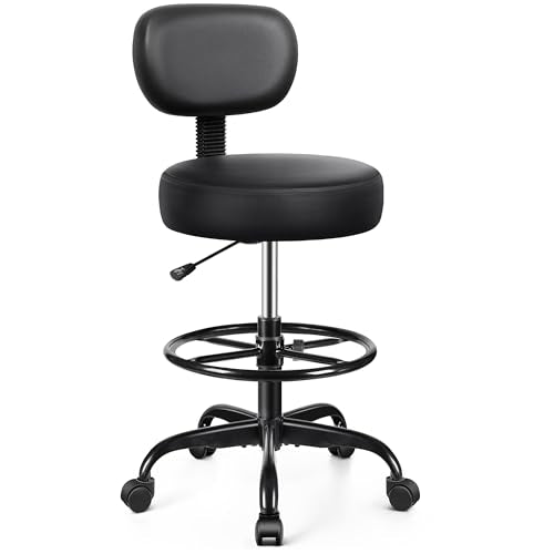 Brick Attic Adjustable Black Drafting Chair with Backrest & Footrest, Swivel Office Stool