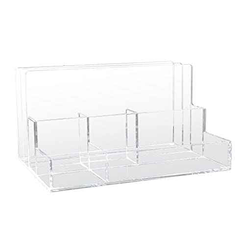 Kantek Clear Acrylic File Sorter/Desk Organizer, Multiple compartments, 2 Large File Sections, 10.5" x 7.5" x 6.7", Fits on 10.5" any Tray, Office Organizer, Desk Accessory