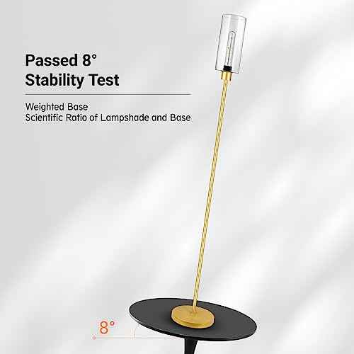 BoostArea Gold Modern Floor Lamp With Glass Lampshade - Simple Design Standing Lamp for Living Room, Bedroom, Office, Kids Room, Reading