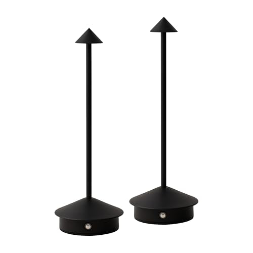 Arrrow LED Cordless USB-C Re-Chargeable Desk Lamp, 5200mAh Battery Operated with 3 Color Temperature 2700K-3000K-3500K and Fingertip Touch On/Off Plus Dimming in Black (Pack of 2)