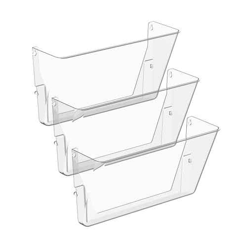 3 Pack Clear Acrylic Single Pocket, Plastic Hanging Wall Mount File Holder for Office Home, Clear