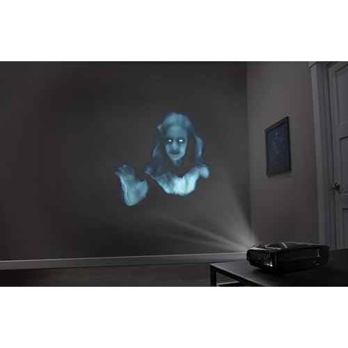 HoliScapes¢ç USB Projector Kit - AtmosFx Ghostly Jump Scares USB + Projector + 5.5' x 9' Large Gray Holographic Screen for Halloween Projection