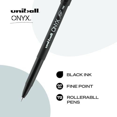 uniball Onyx Rollerball Pens, Fine Point (0.7mm), Black, 72 Pack