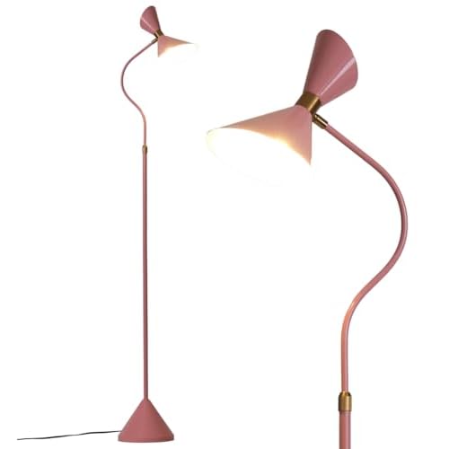 Fiqevs Modern Floor Lamp for Living Room with 6W LED Bulb, Metal Lampshade, Foot Switch, Industrial Tall Reading Lamp for Bedroom, Office, Nursery Room, Corner (Pink)