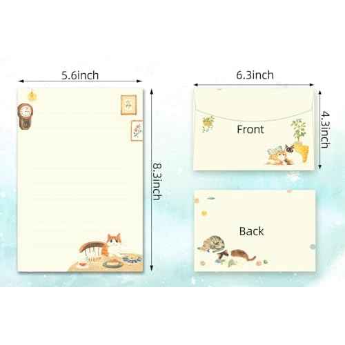 72 Pieces Cute Cat Writing Paper and Envelopes, 8.3x5.6 Inch Stationery Set, 48 Lined Sheets & 24 Envelopes, Kitty Design for Letters, Invitations, Gifts, Holidays, Party Notes