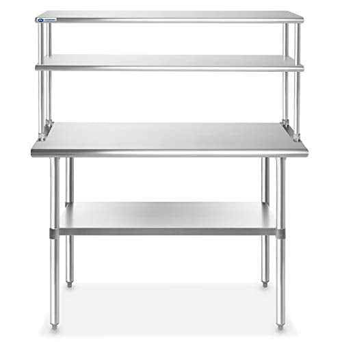 GRIDMANN NSF Stainless Steel Commercial Kitchen Prep & Work Table Plus A 2 Tier Shelf - 48 in. x 12 in.