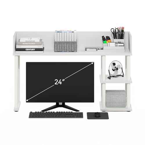 Furinno Classic Desk Shelf, 3-Shelf Desktop Hutch, Book Shelf, Desk Organzier, for Office Supplies, Office Desk Accessories, White