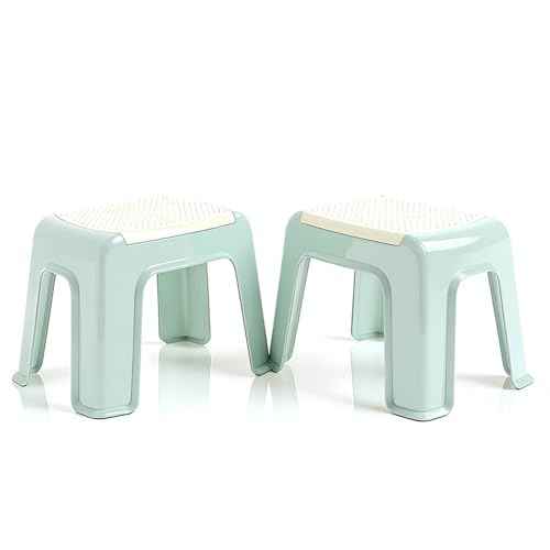 Plastic Step Stool for Kids and Adults - Heavy-Duty ABS Shower Stools & Bath Stool with Anti-Slip Base, Compact Foot Stool for Bathroom, Home, Office, 2-Pack