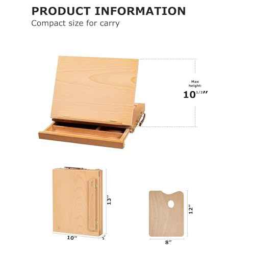 DJAR Adjustable Tabletop Art Easel ? Beechwood Desktop Sketch Easel Box with Storage Drawer & Palette, Drawing, Sketching, and Painting, Hold Canvas up to 11" x 14", Natural