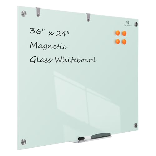 TSJ OFFICE White Glass Whiteboard 36x24 Inches Frameless Magnetic Wall Memo Board