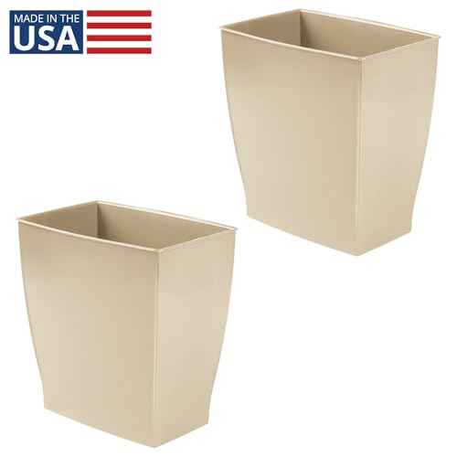 iDesign Small Plastic Bathroom Trash Can, Slim Rectangle Garbage Bin for Bedroom, Office, Dorm, 2-Pack, Brown