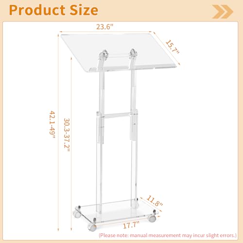 Clear Acrylic Podium Stand with Lockable Wheels – Adjustable Height & Angle