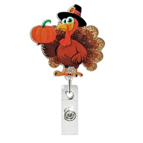 Pumpkin & Alligator Thanksgiving Badge Clip Reels - Retractable Cute Badge Holder for Nurse, Doctor, Hospital Worker ID