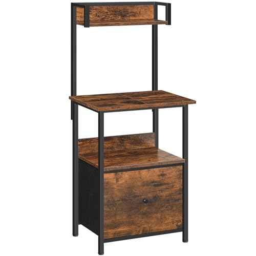 Printer Table with Storage, Home Printer Stand with File Cabinet, Fits A4/Letter Size Files, Printer Cabinet with Large Tabletop, Display Shelf, for Home Office, Rustic Brown PTHR3501