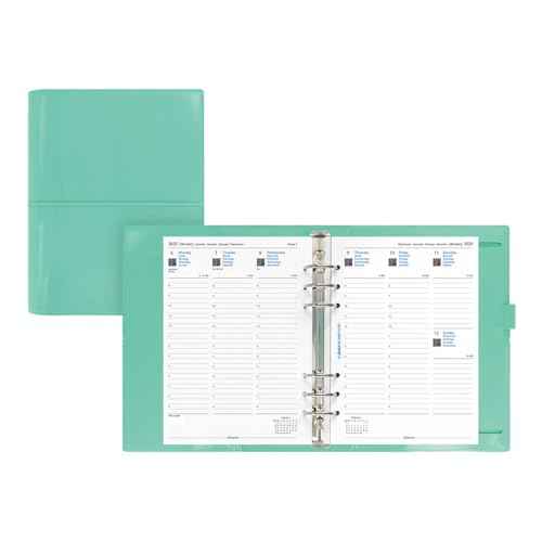 Filofax Domino Patent Organizer, A5 Size, Turquoise - High-Gloss, Contemporary, Six Rings, Week-to-View Calendar Diary, Multilingual, 2025 (C022515-25)